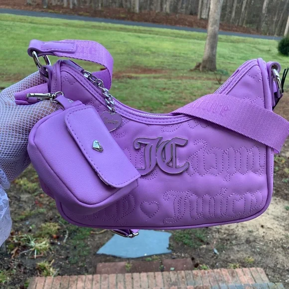 Juicy Couture Quilted Violet Tulle Handbag Crossbody Includes Change Purse - Picture 12 of 16